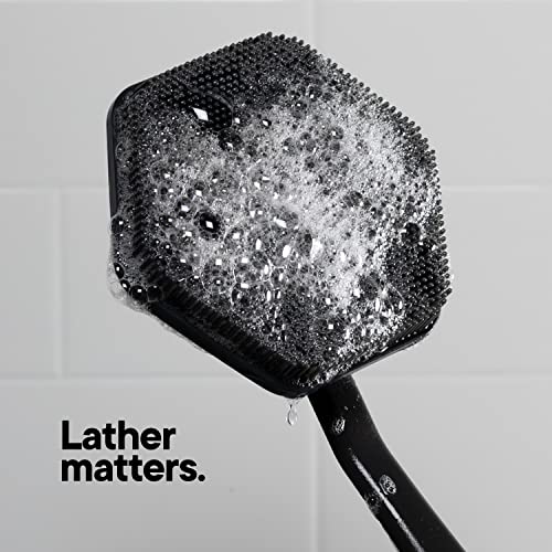 TOOLETRIES Silicone Back Scrubber - Exfoliating Shower Brush, Back Washer for Men, Durable Back Brush with Long Handle - Long Lasting Bath & Shower Accessories - Charcoal